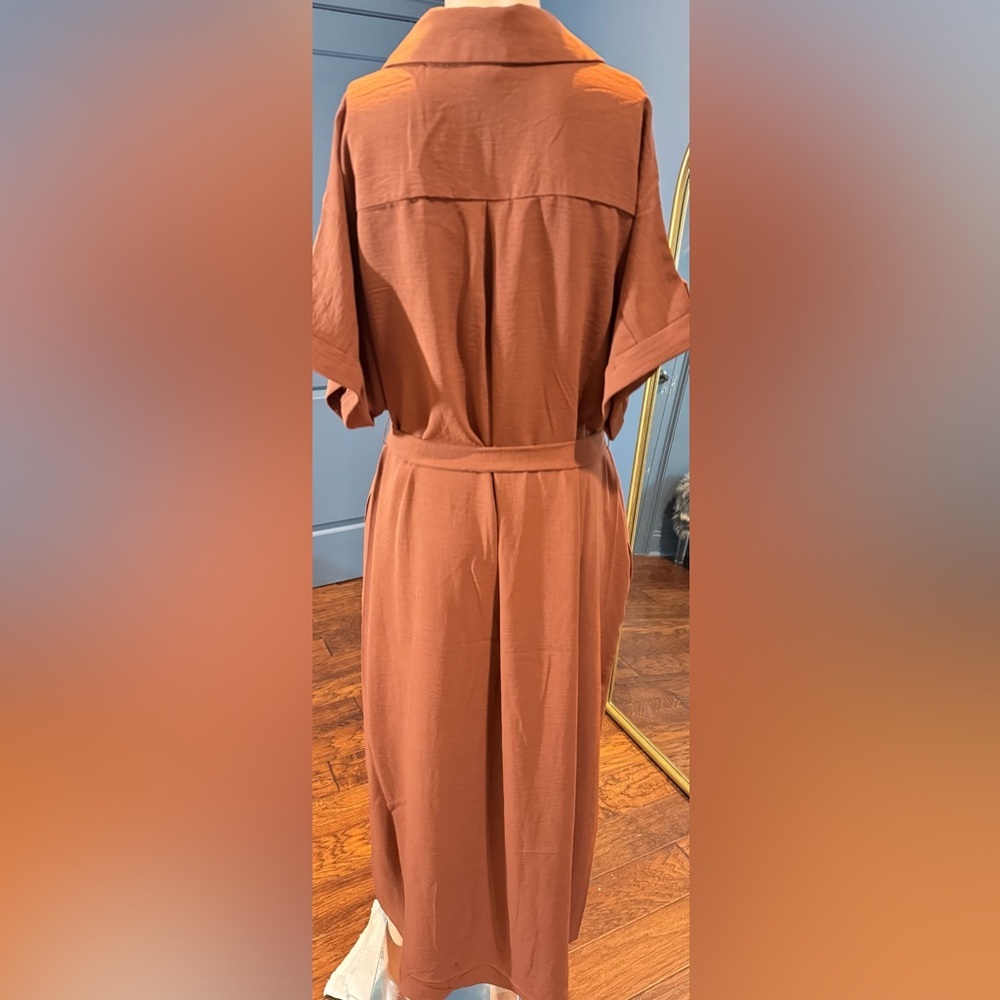 Rust Orange Belted Shirt Dress Midi Button Front Plus Size XL 14/16W NWT - Picture 4 of 7